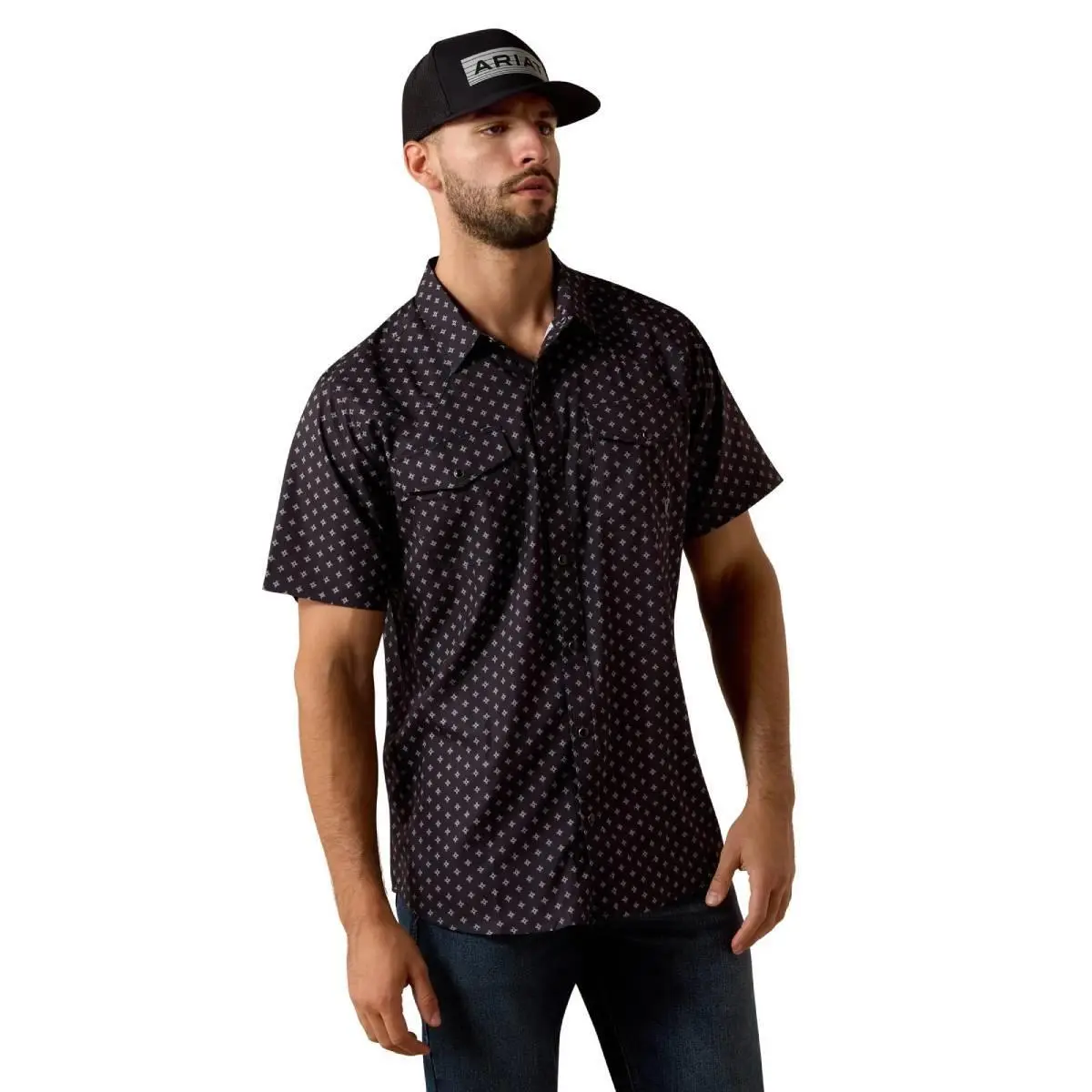 Ariat Men's VentTEK Western Black Fitted Short Sleeve Shirt