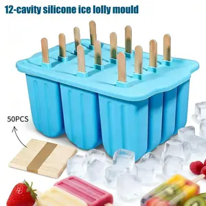 12-Piece Ice Cream Mold Set, Easy Release Silicone Popsicle Molds, Reusable Plastic Design, Perfect for Home Baking & DIY Treats