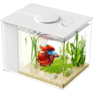 3.7L 1 Gal Betta Fish Tank Acrylic Small Fish Tank Kit with Water Filter Pump LED Light for Small Fish Plants Shrimp White