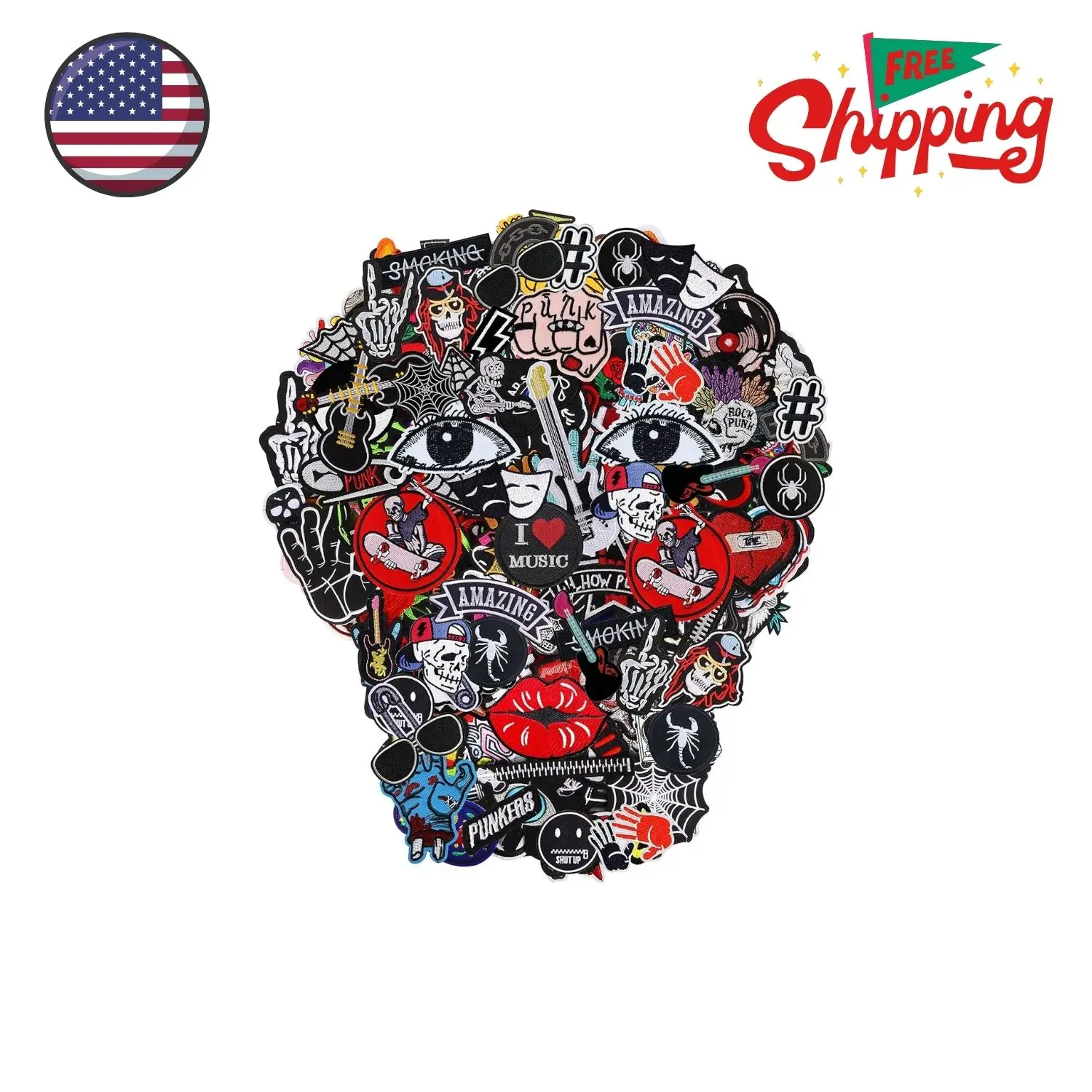 Embroidered Patches Iron-on Appliques: 30pcs Assorted Cool Punk Embroidery Sew-on Patch for Jackets Clothing