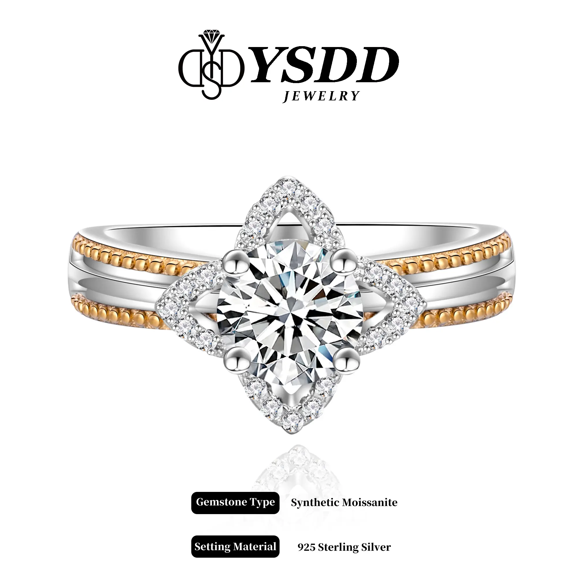 【#307 Adrianna】1Carat Clover-shaped Art Deco Bridal Synthetic Moissanite Ring Set  Ring in 925 Sterling Silver