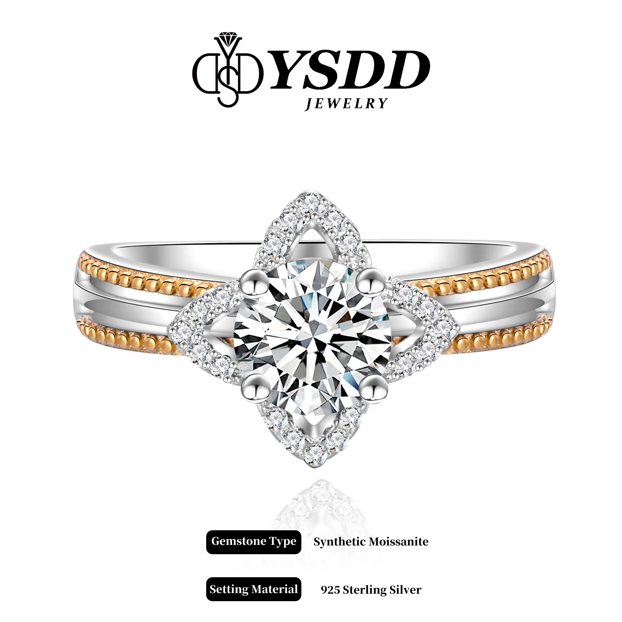 【#307 Adrianna】1Carat Clover-shaped Art Deco Bridal Synthetic Moissanite Ring Set Ring in 925 Sterling Silver