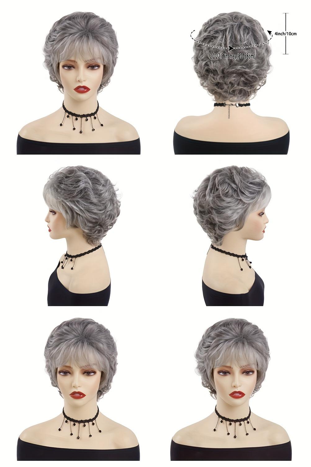 GNIMEGIL - Elegant Short Grey Curly Wig with Bangs - Natural Looking Synthetic Hair for Women - High-Temperature Fiber - Loose Curly Style - Perfect for or Mother’s Gift