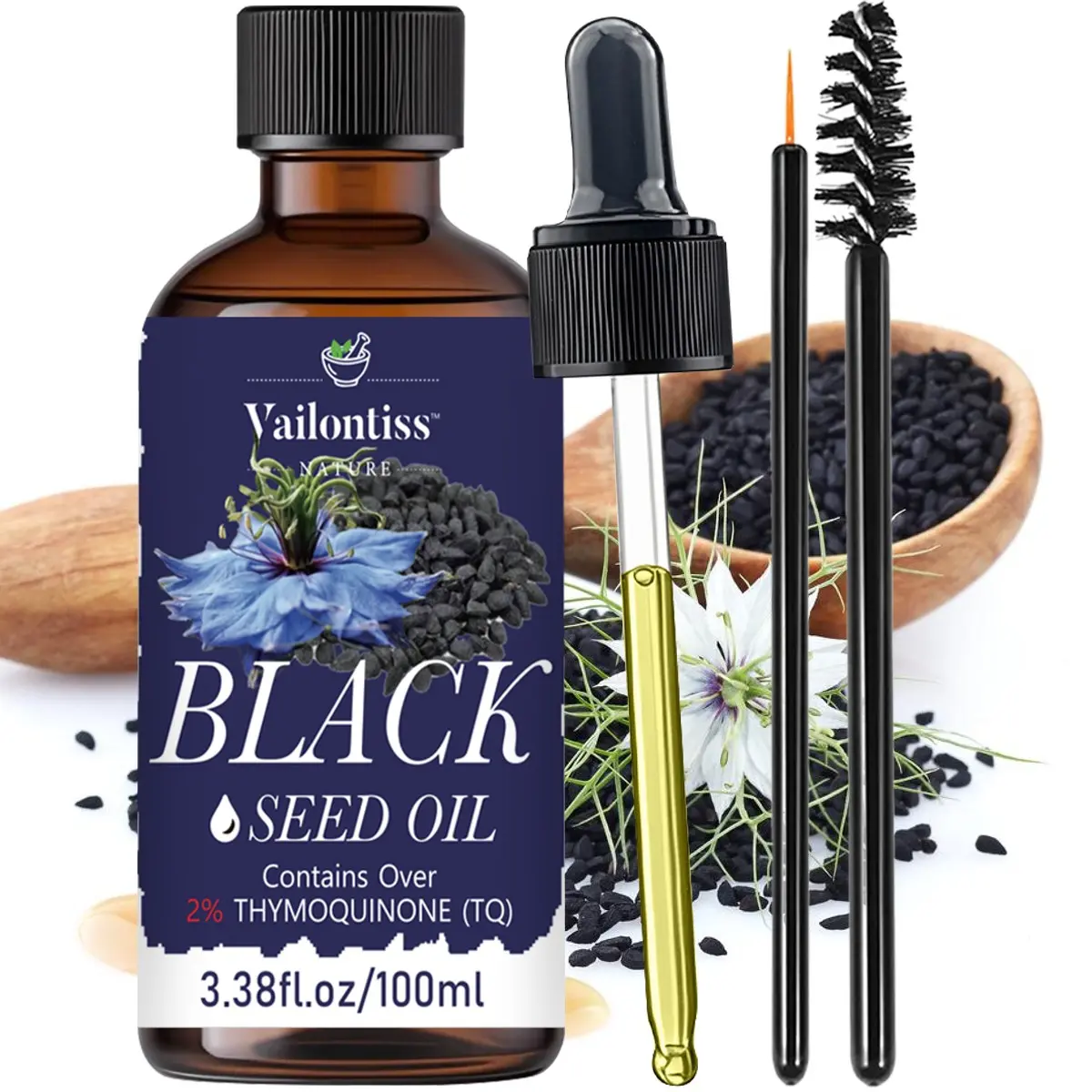 Black Seed Oil - 100ml，Organic Oil, Rich in Omega 3 6 9, Moisturizing, Hydrating, Nourishing, Supports Immunity, Nourishes Joints, Hair & Skin, Unisex Body Care Massage Oil, Body Oils