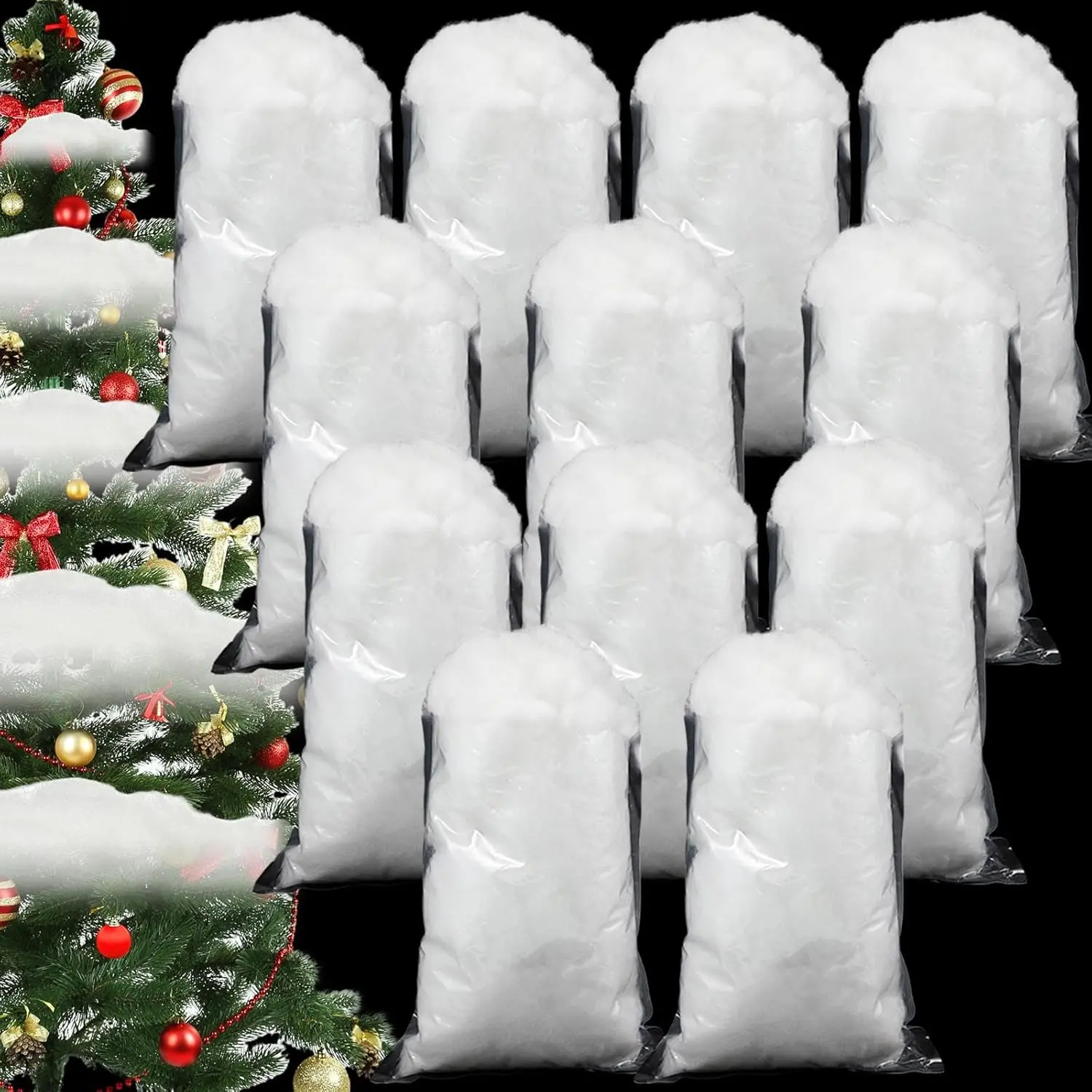 Christmas Fake Snow Xmas Cotton Like Fluffy Indoor Snow Artificial Snow Faux Snow Blanket for Christmas Decoration Displays Winter Mantle Village White, 3.53 Ounce/ 100 Gram Per Bag(12 Pack)