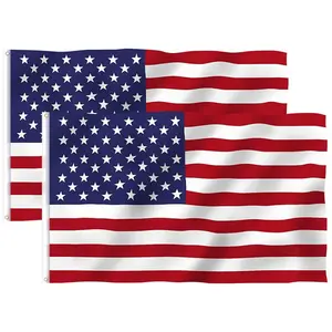 5x3 Ft American Outdoor Flag - US Flag Bright Color and Fade Resistant - Canvas Header and Double Stitched - USA Flags with Brass Grommets (US Flag 2pc)