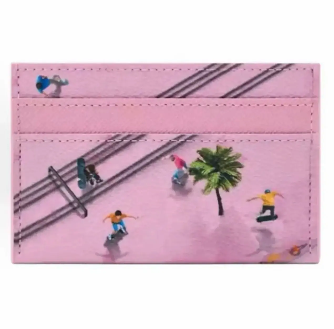 Skateboard Pink Card Holder for Men & Women, Slim Leather Credit Card Wallet, Themed Cardholder for Men and Women – Best Quality with Box