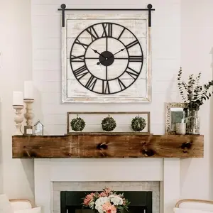 Barn Door Wall Clock - Distressed White Wash Finish, Large Rustic Farmhouse  Clock for , Wall and Farmhouse Decor, 24x23.6 Inches