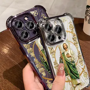 St. Jude Pattern Phone Case, Electroplated Cover with Airbag Shockproof Slim Soft TPU Cover for iPhone 11 12 13 14 15 17 Pro Max 17 Air  Pro Max Plus Cellphone Shell