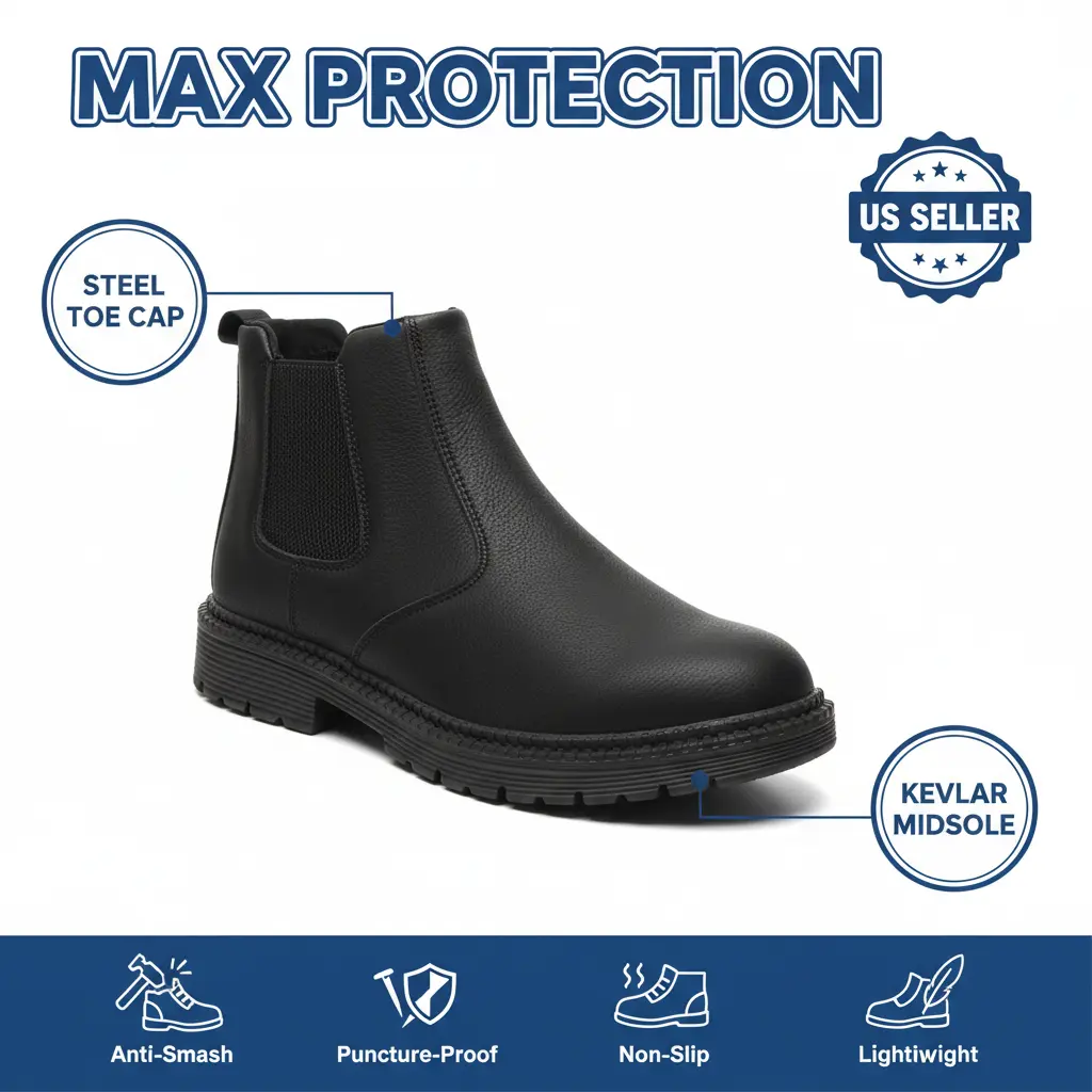 Women's Safety Footwear - Breathable Mesh Slip-On Work Boots with Round Toe, Cuban Heel, Tough Toe, Arch Support, Waterproof, Puncture-Resistant, Anti-Slip for Warehouse, Waterproof Chef Shoes