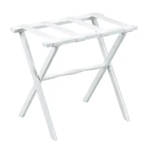 212 MAIN Wooden Decorative Traditional Luggage Holder Accessory - Hotel White Finish Folding Wood Luggage Rack with White Straps for Room Use