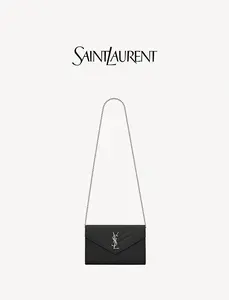 Pre-owned Yves Saint Laurent YVESSAINTLAURENT YSL Saint Laurent Cassandre Envelope Middle Black Grain Leather Silver Chain