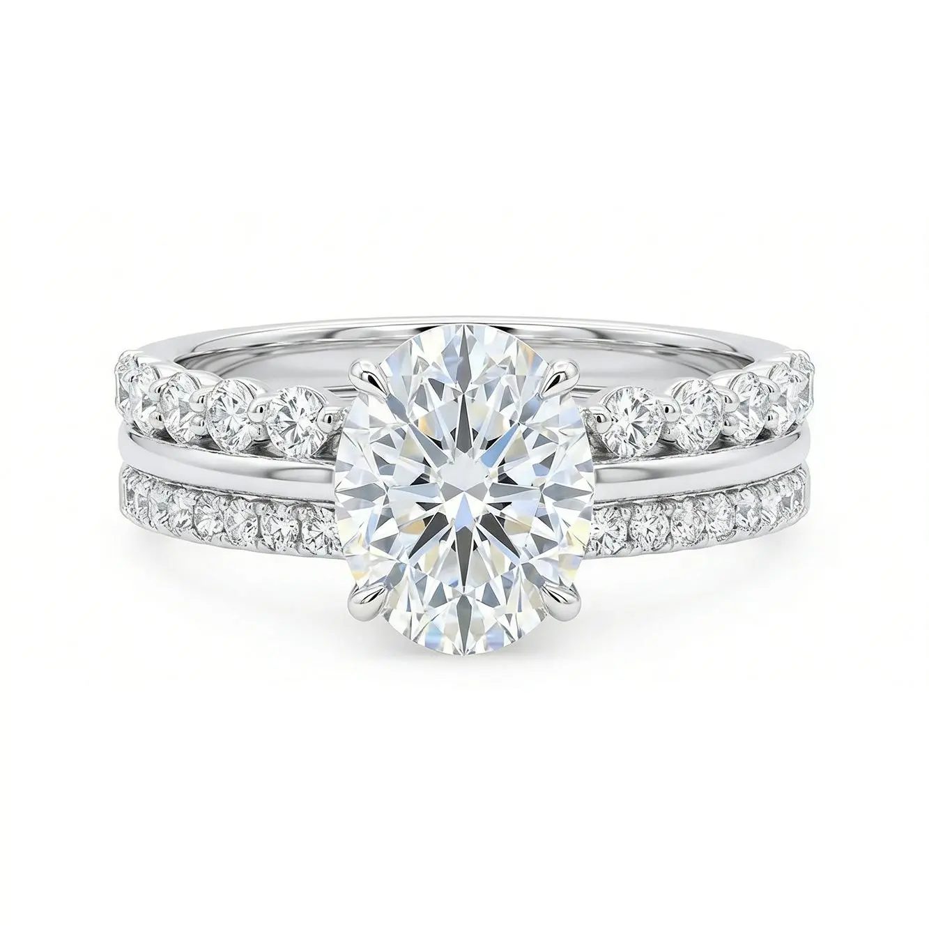 (2CT Oval) 925 Sterling Silver Classic Oval Shape 2CT Triple Band Synthetic Moissanite Ring - s925 sterling silver, sterling silver ring, moissanite ring, moissanite engagement ring, engagement , elegant ring, jewelry , solitaire , bridal ring
