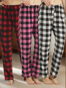 3 Pack Womens Fleece Pyjama Bottoms Ultra Soft Checked Lounge Pants Winetr Pyjamas for Women PJs Loungewear Pjs Trousers Pajamas