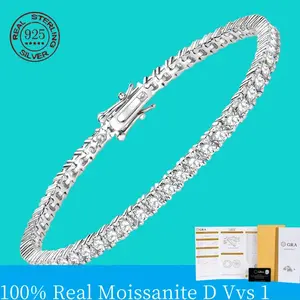 Fashion Simple D VVS1 Moissanite Tennis Bracelet 925 Sterling Silver Single Row Classics with GRA Bracelet for Women Man Jewelry