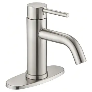 Single Hole Bathroom Faucet for Vanity Sink, Deck Mounted Stainless Steel Waterfall Faucet with Aerated Stream, Single Handle ADA Compliant Bathroom Sink Faucet