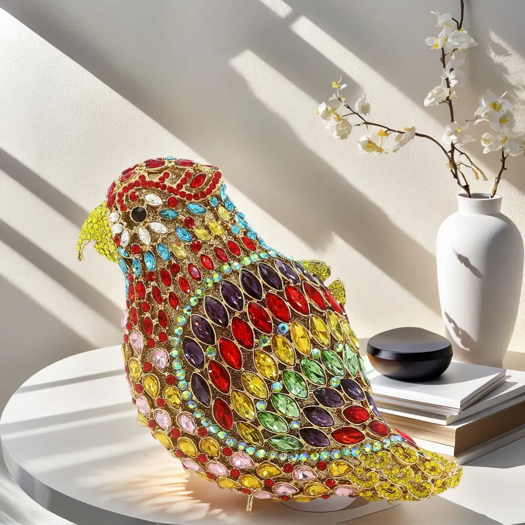 Parrot Bird Rhinestone Crystal Purse Fashion Unique Women Prom Evening Handbag Luxury Bird Animal Clutch for Party Wedding