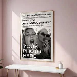 CUSTOM Newspaper Print, Personalized Best Friends Poster, Retro Bestie Birthday Gift, BFF Poster, Friendship Gift, Girl Dorm Room Decor