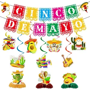 Rakuto Cinco De Mayo Party Decorations, 12PCS Fiesta Banners with Hanging Swirls Decorations, Mexican Theme Taco Honeycomb Centerpieces Birthday Decor Supplies