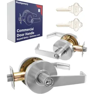 Commercial Door Handle Locks | Heavy Duty Keyed Entry Grade 2 Knob for Office, School & Industrial Use | UL CUL & ADA Certified | Satin Finish | ANSI A156.2 | Entry Doors Lockset