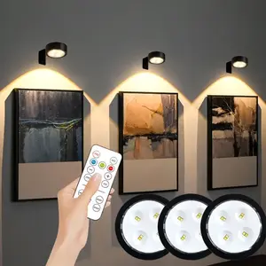 3pcs Battery Powered Black Art Picture Lights, Dimmable with 3 Lighting Colors, Suitable for Party, Art Exhibitions, Portraits, Art Frames, and Display Cabinets, Lighting Modes Adjustable, Atmosphere Lighting