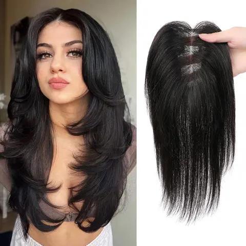 Vasilia Hair Toppers 10inch and 14-inch Human Hair Toppers for Women Real Hair Toppers for Women with Thinning Hair Short Hair Toppers Remy Hair Pieces for Women 10inch Hair Toppers for Women Hair Topper Side Part for hair loss&Cover BLACK hair  10inch