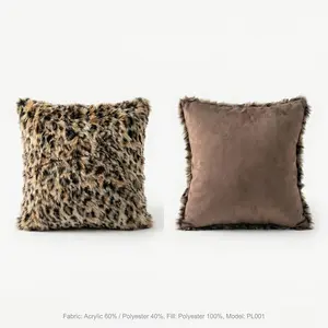 Double-Sided Leopard Print Plush Pillow, Soft and Comfortable, Artificial Fur and Imitation Mink, Polyester Fiber Fill, Sofa and Living Room Use