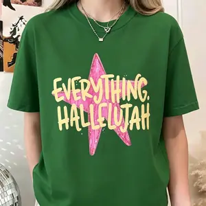 Women's Everything Hallelujah Short-Sleeve Round Neck Print T-Shirt - Trendy Casual Fit Summer Top, Women's Clothes summerwins