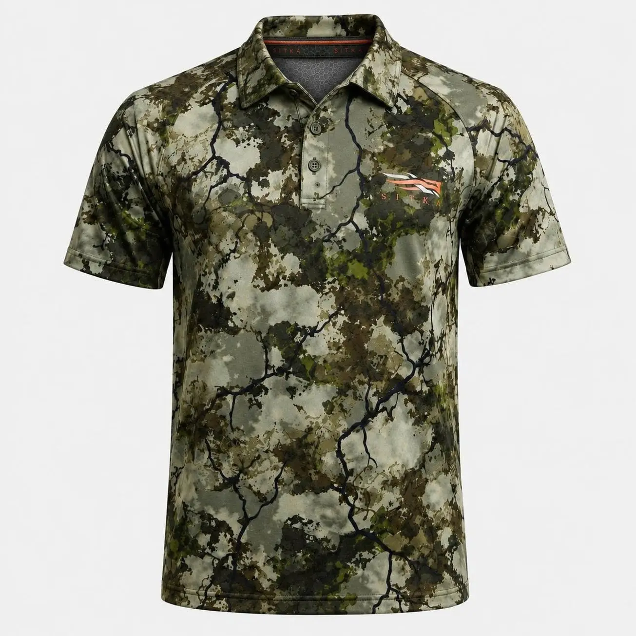 SITKA Men's Digital Camo Hunting Polo Shirt – Short Sleeve Outdoor Performance Shirt for Hunting, Fishing & Camping