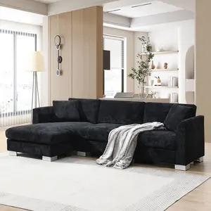 96" x 56" L-Shaped Cloud Sofa with Chaise & 2 Pillows, 4-Seat Oversized Chenille Sectional Couch, Modern Luxury Furniture for Living Room & Apartment