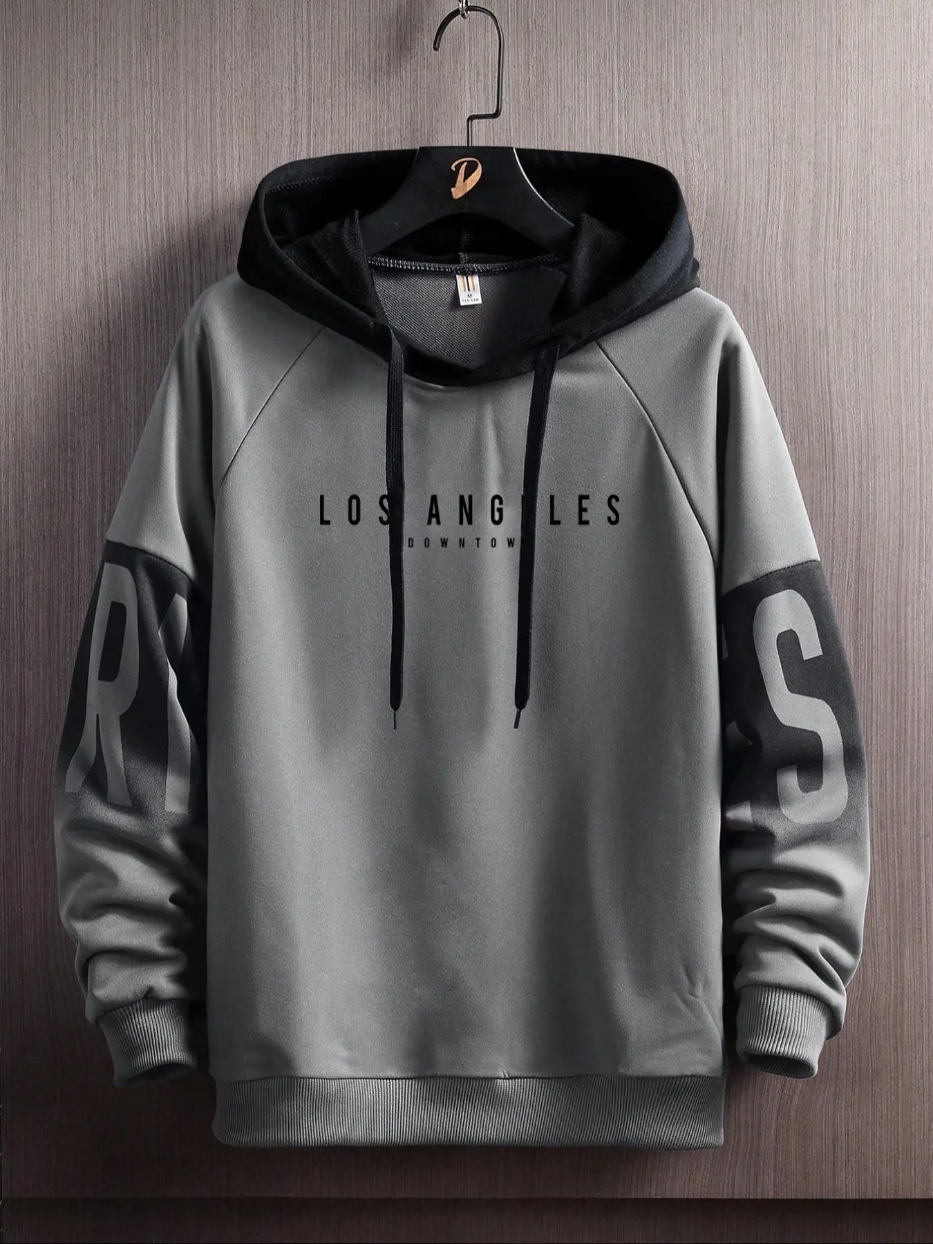 Men's Patchwork Letter Print Raglan Sleeve Aesthetic Hoodie, Graphic Hoodies, Colorblock Hooded Sweatshirts, Casual Graphic Streetwear, Casual Long Sleeve Regular Fit Drawstring Hooded Sweatshirt for Spring & Fall, Fashion Men's Clothes for Daily Wear