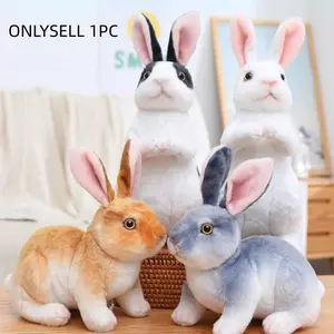 Lifelike Rabbit Plushies, Bunny, 9.8in, Assorted Colors, Polyester, Soft Cuddly Gift, Perfect for Halloween, Thanksgiving, Christmas, New Year, Valentine'S Day, Mother'S Day, Carnival, Easter, Home, Office, Car, Outdoor Decor, Soft Stuffed Animal
