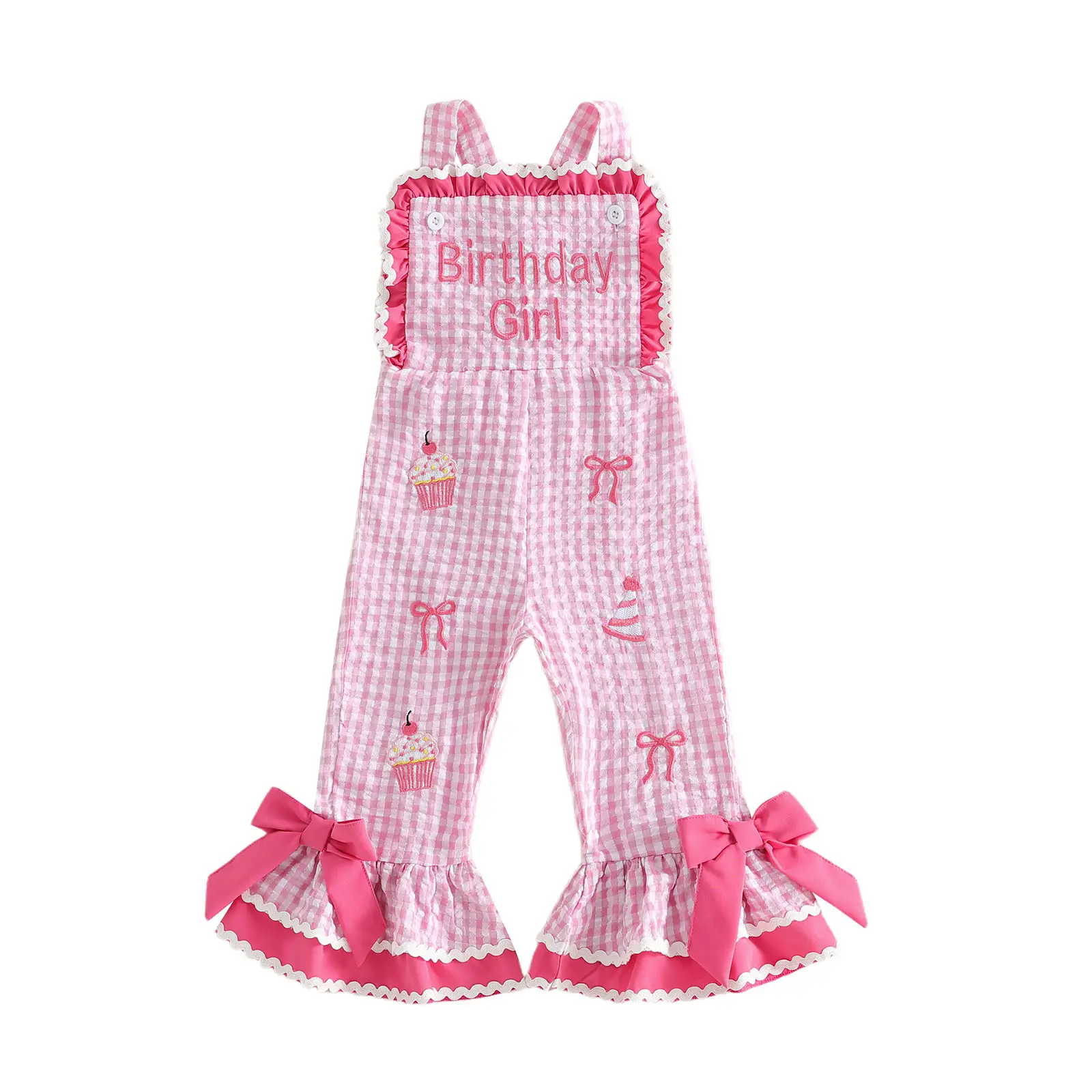 Girls' Plaid Flare Overalls with Bow, Toddler Sleeveless Birthday Outfit, Pink Summer Baby Girl Clothes, Baby Clothes Girl