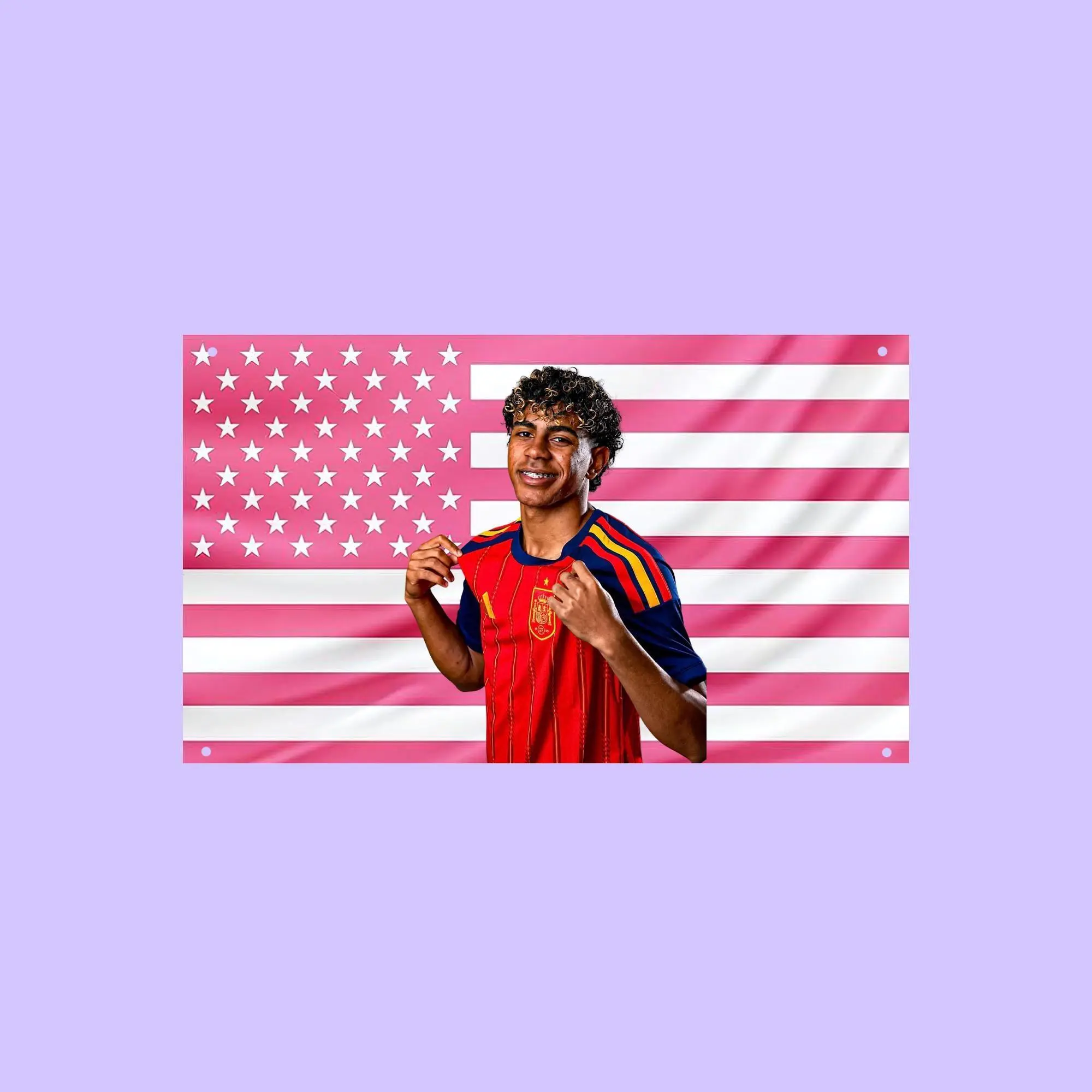 Lamine Yamal Pink US Wall Tapestry Flag, Soccer Wall Art, Football Bedroom Decor, Sports Fan Banner