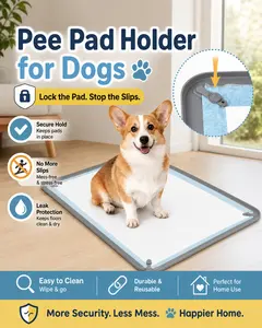 Silicone Pet Pee Pad Holder Tray with 4 Corner Clips, Raised Anti-Leak Border Anti-Slip Dog Potty Training Mat Tray, Bite Resistant Easy Clean Dog Cat Litter Pad Tray Prevents Pad Shifting & Floor Spills for Puppies Small Medium Large Dogs Cats