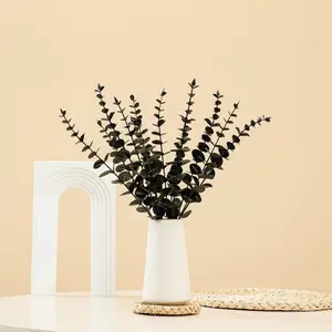 10pcs artificial plant black eucalyptus leaves, suitable for holiday party decoration, home decoration, indoor and outdoor decoration, desktop ornaments, vase decoration, Fake plant decoration