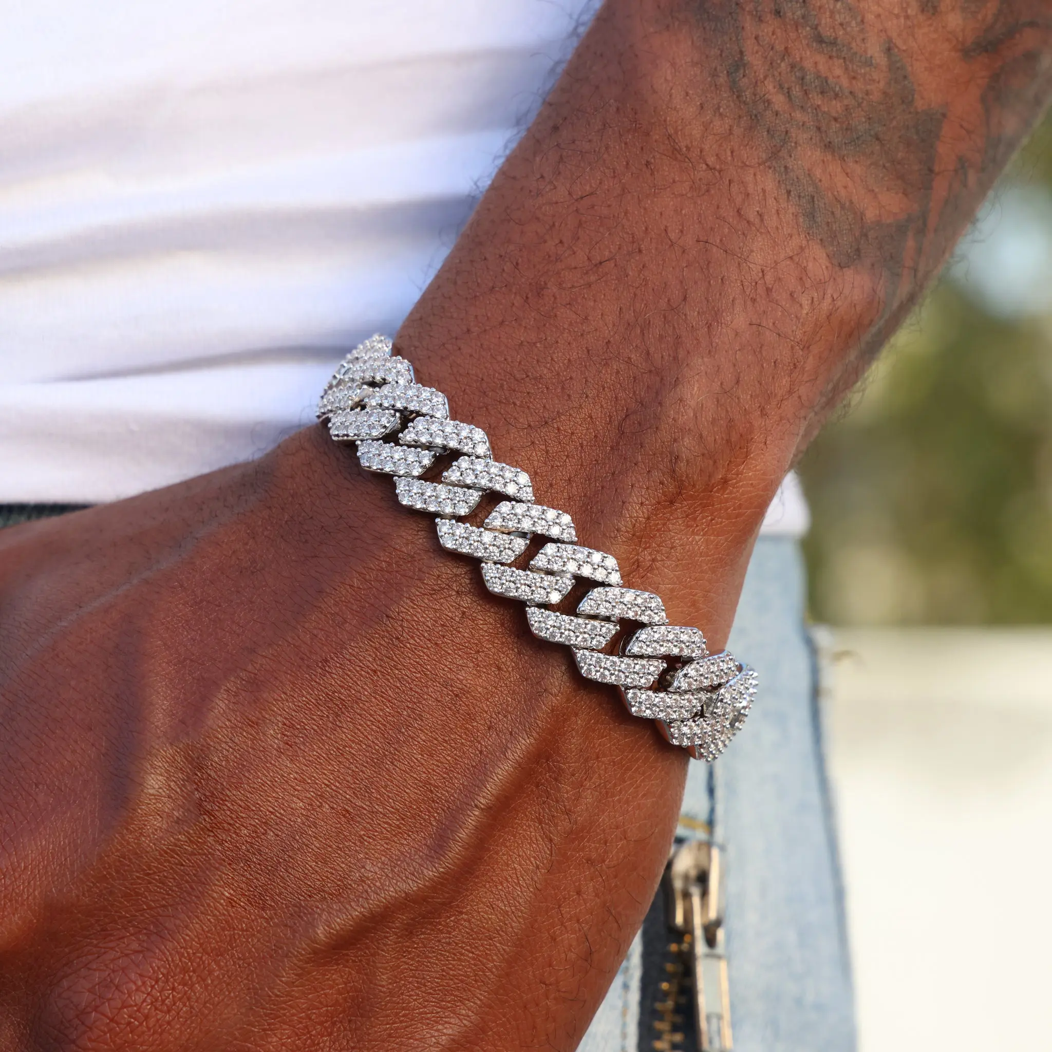 13mm Diamond Prong Link Bracelet - 925 Silver
