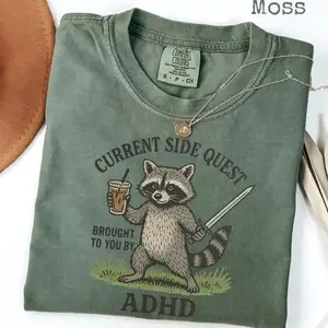 Comfort Colors Adhd Raccoon T-shirt, Funny Raccoon Shirt, Mental Health Tee, Current Side Quest Shirt, Comfort Colors Graphic Tee, Casual Outfit, Vintage Wash Shirt, Oversized Women’s Outfit, Apr 5