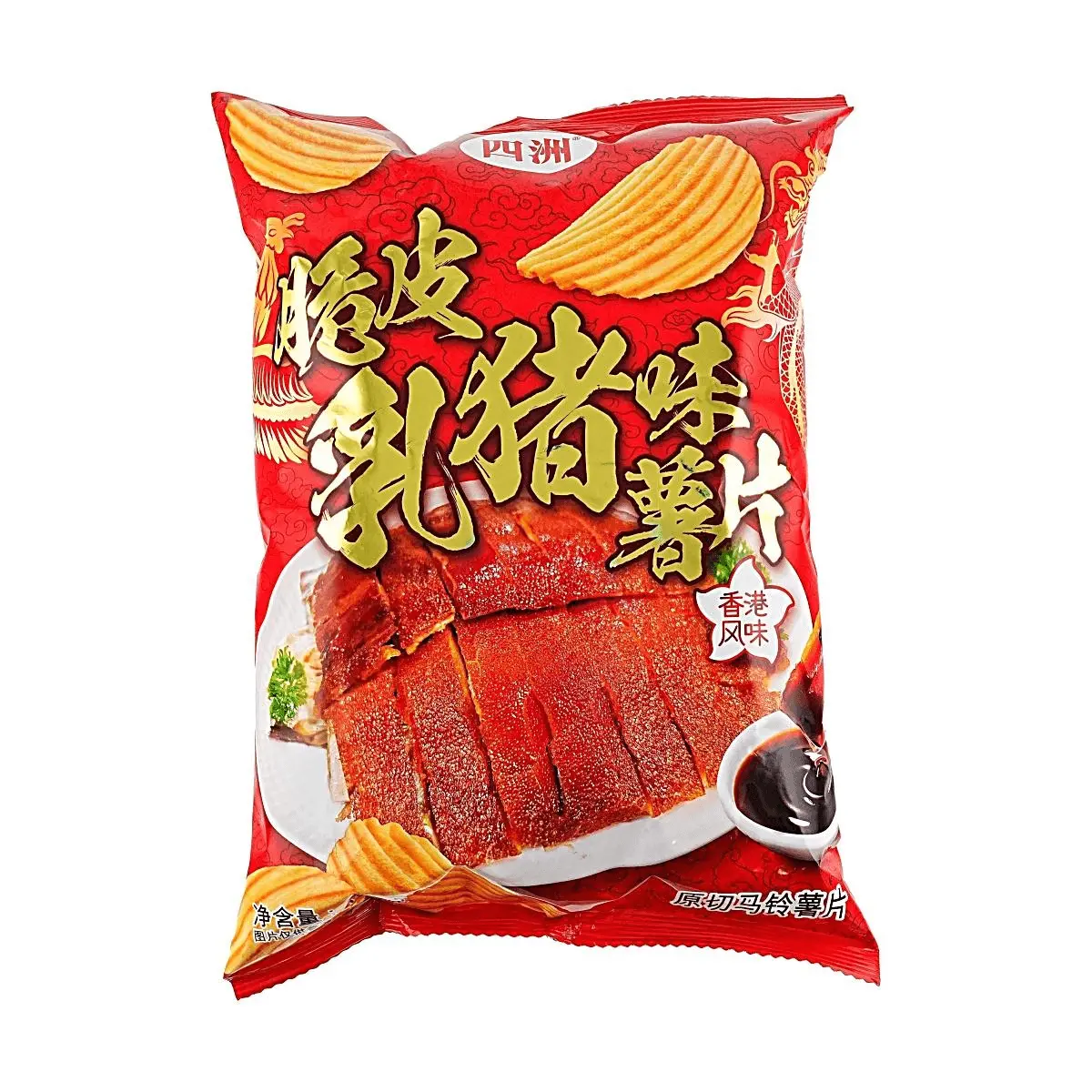 Four Seas Crispy Roast Pork Flavored Potato Chips 100g - Authentic Hong Kong Style Snack