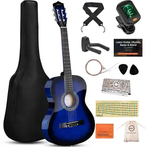 Beginner Acoustic Classical Guitar 38 Inch Nylon Strings Wooden Guitar Bundle Kit for  Boy Girl Student Youth Guitarra  Lessons with Gig Bag, Strap, Tuner, Strings, Blue
