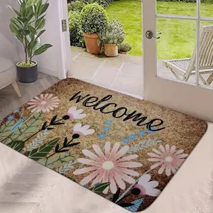 Floral & Letter Pattern Welcome Door Mat, Non-slip Soft Floor Mat, Decorative Carpet for Home Living Room Bedroom Kitchen Garden, Home Decor Rugs
