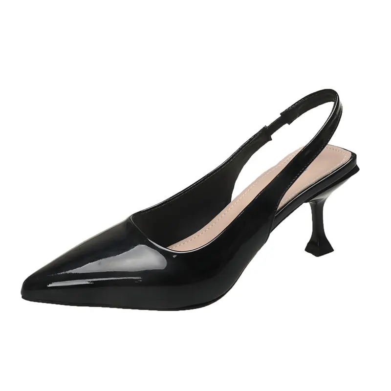 Women's Classic Slingback Pumps - Pointed Closed-Toe Patent Leather Kitten Heels with a Secure Fit for Evening Wear