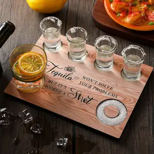 Tequila Shot Board Tequila Gifts Shot Glasses Holder Flight Board Wooden with Salt Rim Bartender Gifts for Liquor Bar Housewarming Party Restaurant