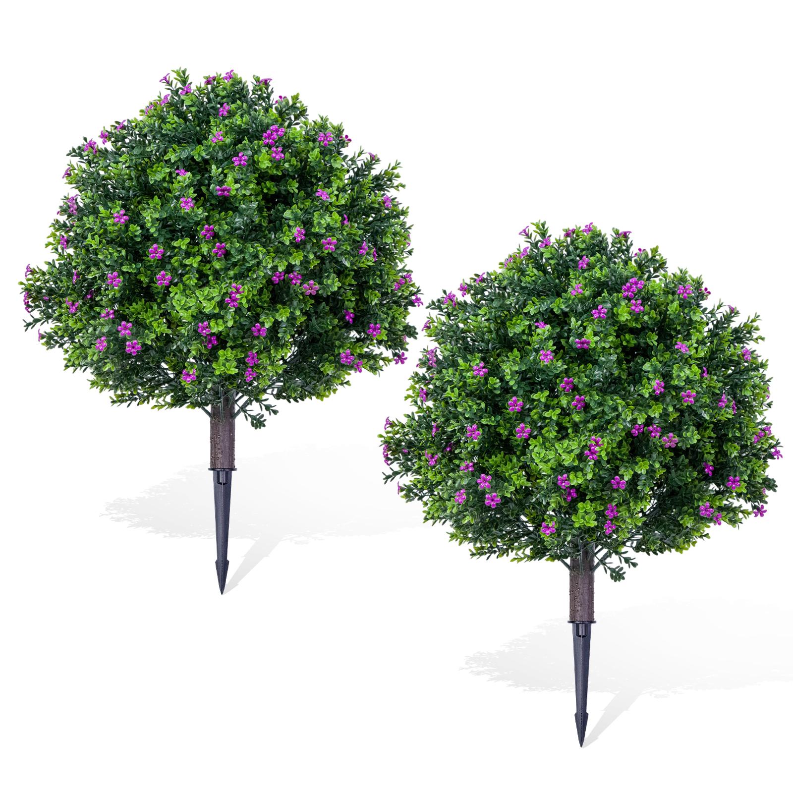 2 Pieces Artificial Flowering Plants in Floors with Iron Picket and Plastic Stem, 60 x 40 cm PE Leaves and Violet Flowers for Outdoor/Indoor Garden,Terrace Supplies,Wedding Party Decoration