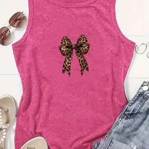Leopard Bow Tank Top | Cute Animal Print Ribbon Sleeveless Shirt | Pink Coquette Aesthetic Top