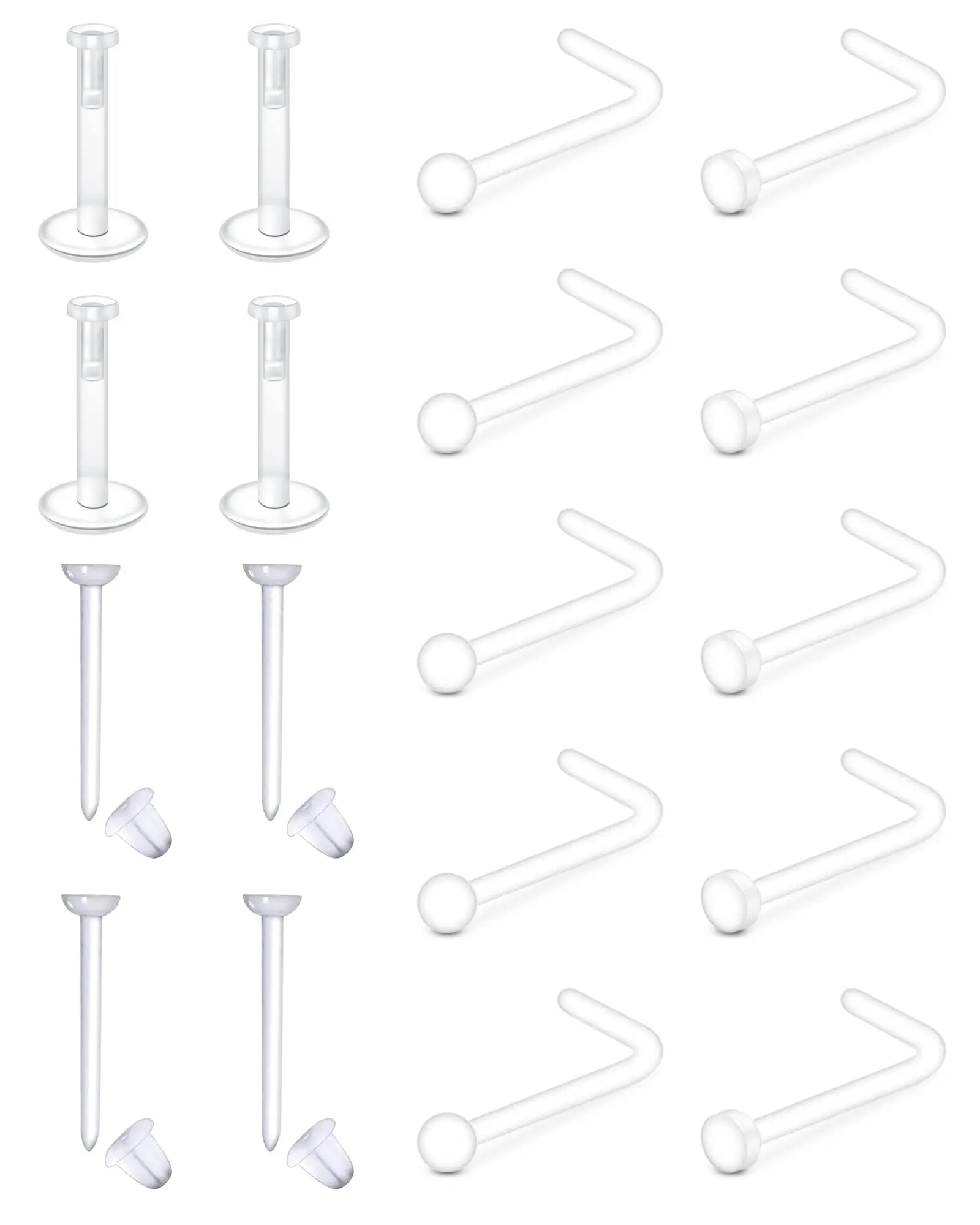 Clear Nose Studs Clear Nose Rings for Work 20G Clear Nose Piercing Plastics Nose Retainer for Surgery Nose Ring Spacers Nose Rings Retainer Septum Retainer Clear Lip Rings Plastic Earrings Studs