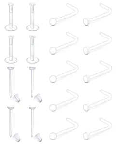 Clear Nose Studs Clear Nose Rings for Work 20G Clear Nose Piercing Plastics Nose Retainer for Surgery Nose Ring Spacers Nose Rings Retainer Septum Retainer Clear Lip Rings Plastic Earrings Studs