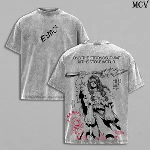 ToolHeaven Tsukasa Shishio x Senku Ishigami – Dr. Stone Anime Stone Wars Science vs Power Manga Graphic Double Printed Washed T-Shirt Tee, Menswear Heavy Cotton Unisex Oversize Streetwear Vintage, Science Future Arc