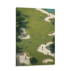 Tiny Golfers Art Print, Vintage Green Golf Canvas Wall Decor, Minimalist Sports Artwork for Man Cave Office