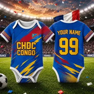 DR Congo Baby Bodysuit Personalized Soccer Jersey, Custom Name Number Infant Romper, Congo Football Fan Baby Gift Newborn Outfit 53L